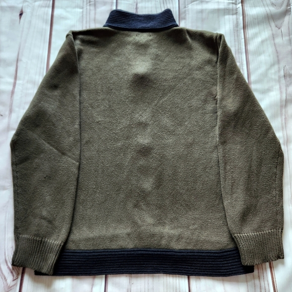 Carbon 2 Cobalt Thick Knit Olive Green Black Zip Front Sweater | Men's Size XL - Picture 6 of 9